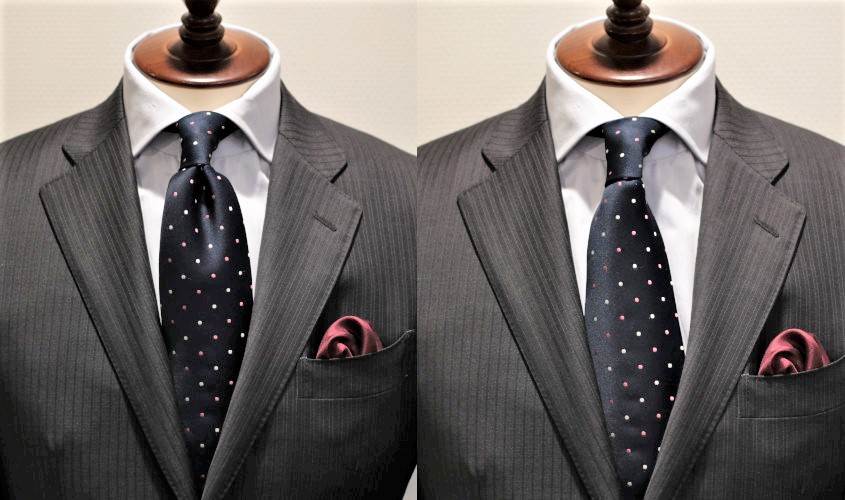 ネクタイのディンプルありとなしの比較