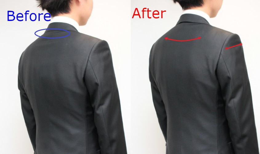 前肩の体型の方に出るシワや着心地の悪さ