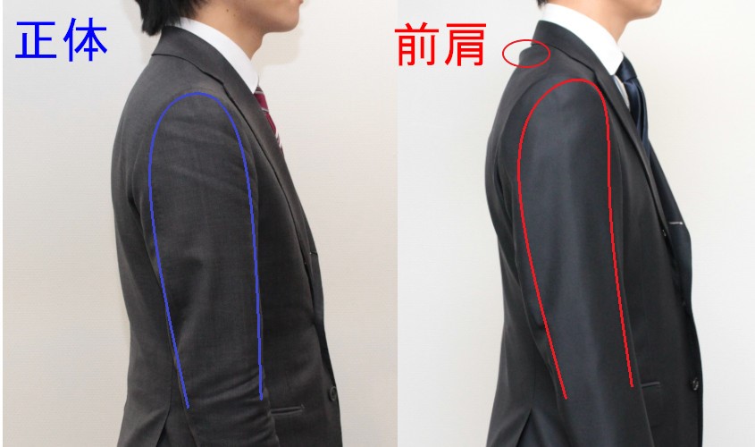 前肩の方に出る袖のシワ